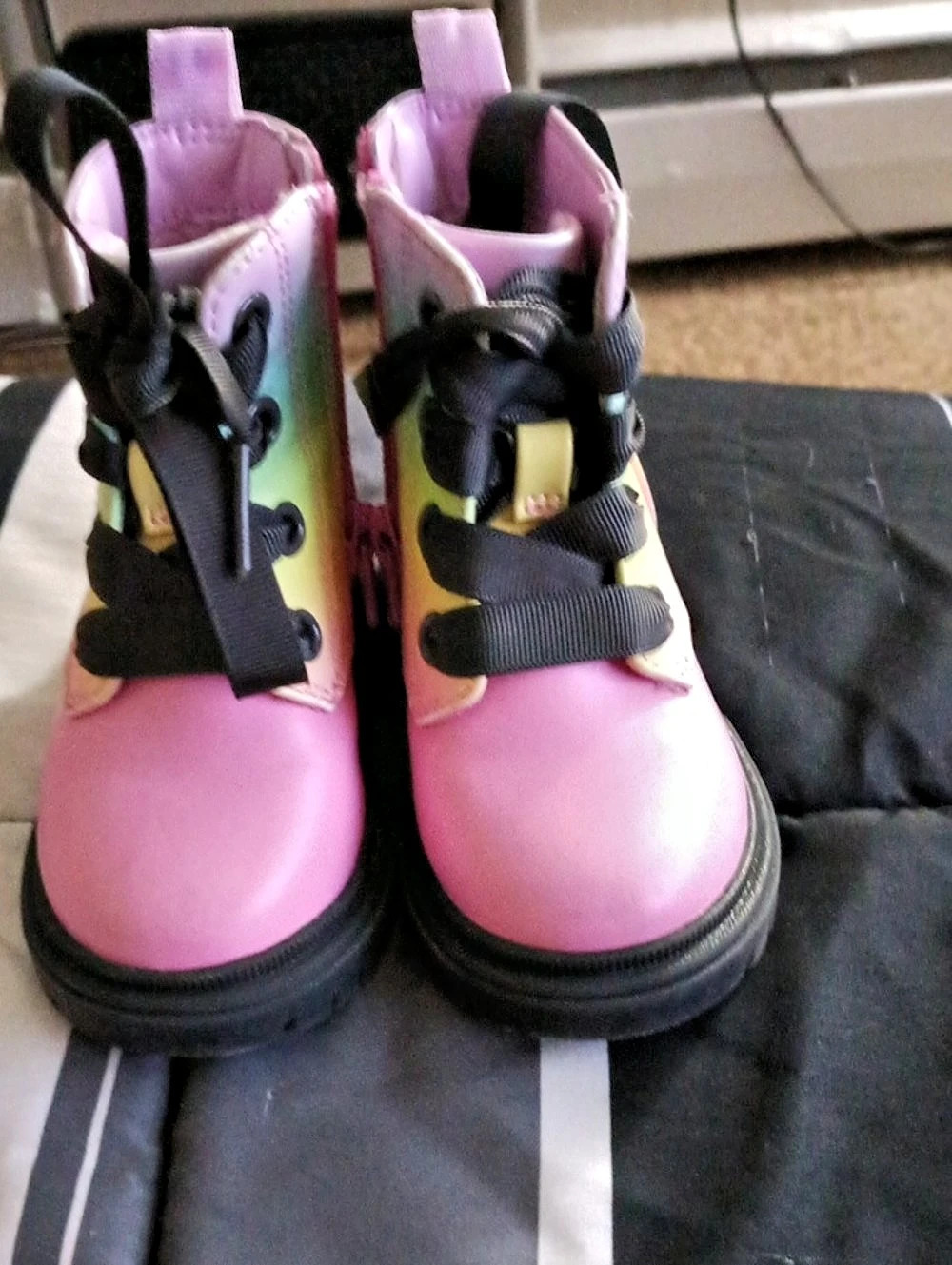 Cat & Jack Amaya Rainbow Lace-Up Combat Boots Pink & Black